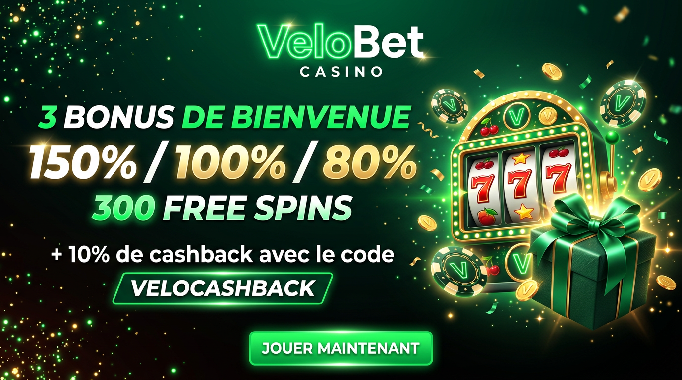 Velobet Casino - 3 bonus bienvenue + 300 free spins