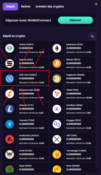 Tutoriel dépôt crypto étape 2 - Choix cryptomonnaie