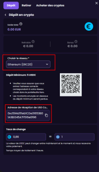 Tutoriel dépôt crypto étape 3 - Sélection réseau ERC20